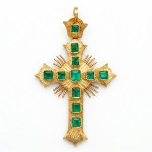 Vintage Colombian Emerald Cross Pendant in 18K Gold